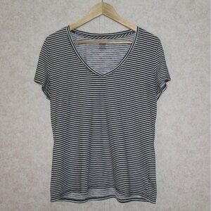 Victoria's Secret Pink Vneck TShirt Black/White Striped Size Large